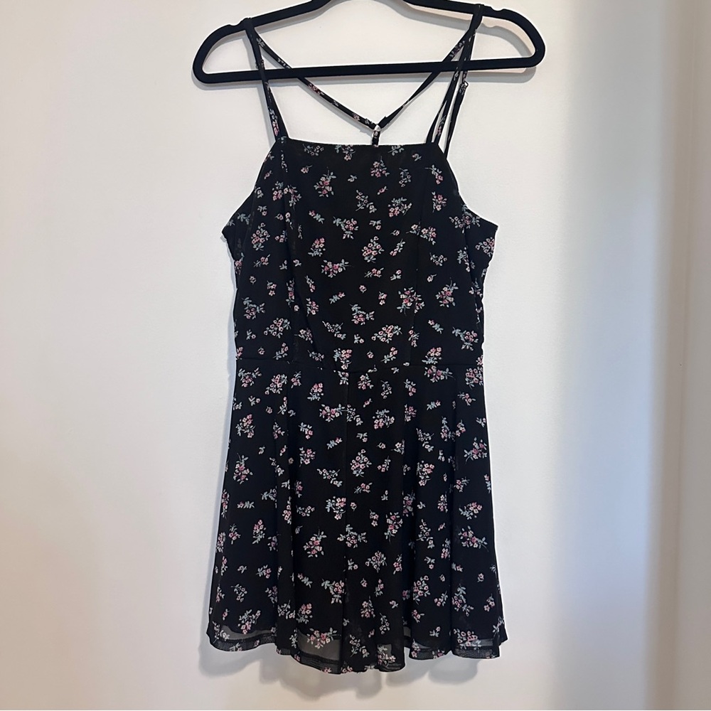 Black floral mesh flowy romper